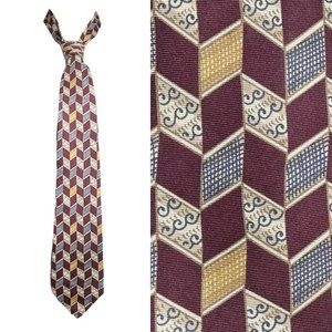 100% Silk Tie 59" Diamond Rhombus Micro Pattern Crosshatch Swirl Baroque Vintage